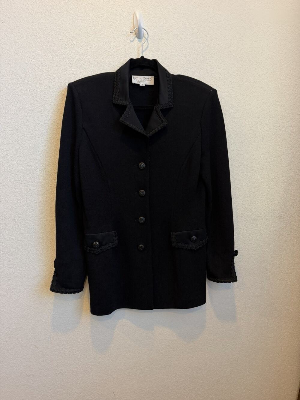 Vintage St. John Marie Gray Santana Knit Braided Blazer Jacket Womens size 4